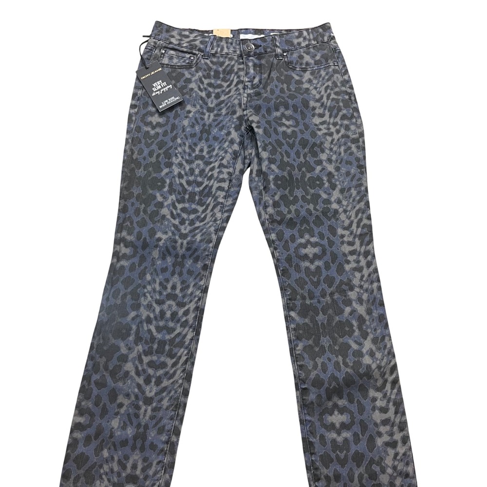 NEW DKNY Jeans Womens Size 4 Blue Leopard Print Very Slim‎ Fit Low Rise Jeggings